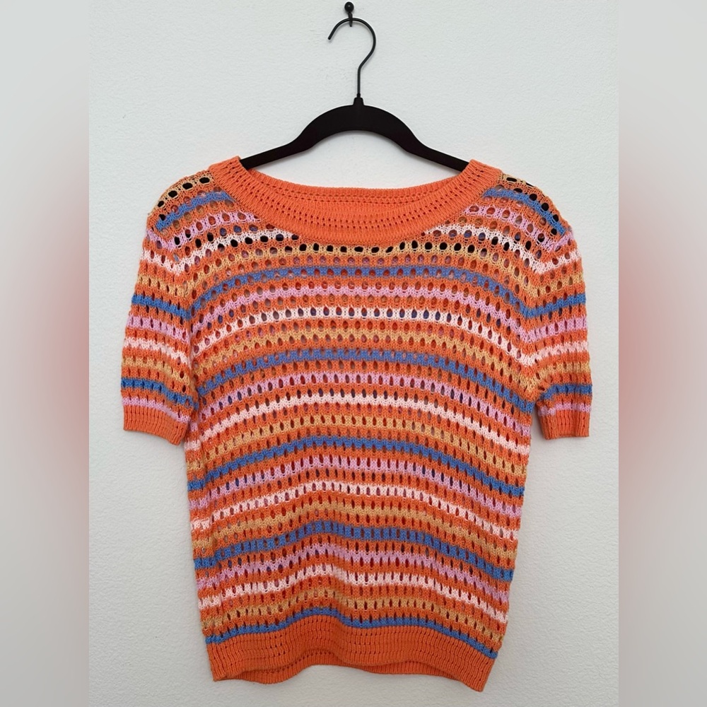 Pink Lily Multicolor Crochet Knit Sweater